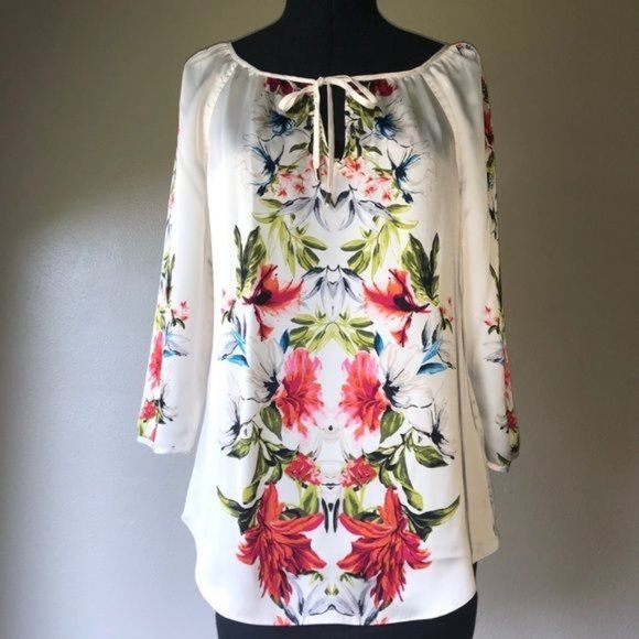 White House Black Market Tops - White House Black Market Satin Floral Blouse XS